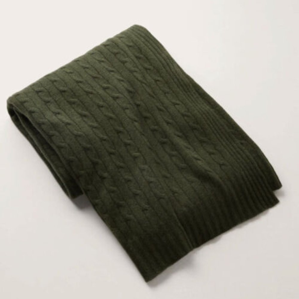 Ralph Lauren Cable Cashmere Throw Blanket in Loden